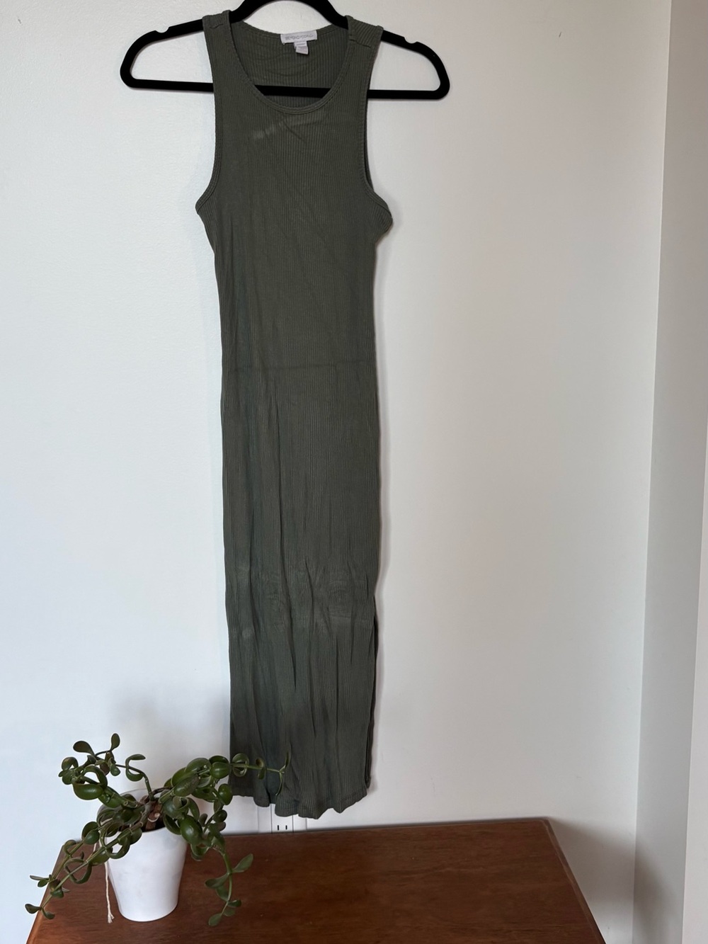 Beyond Yoga Olive Green Ribbed Maxi Tank Dress